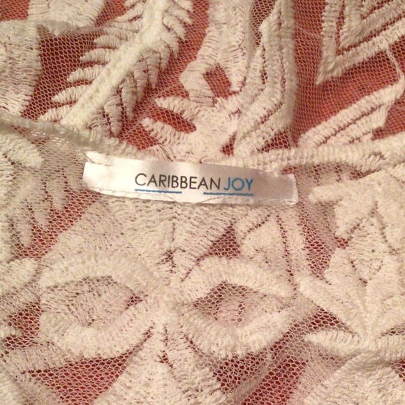 Caribbean Joy White Lace Sexy Fringe Kimono Style Cover Up - Picture 3 of 3